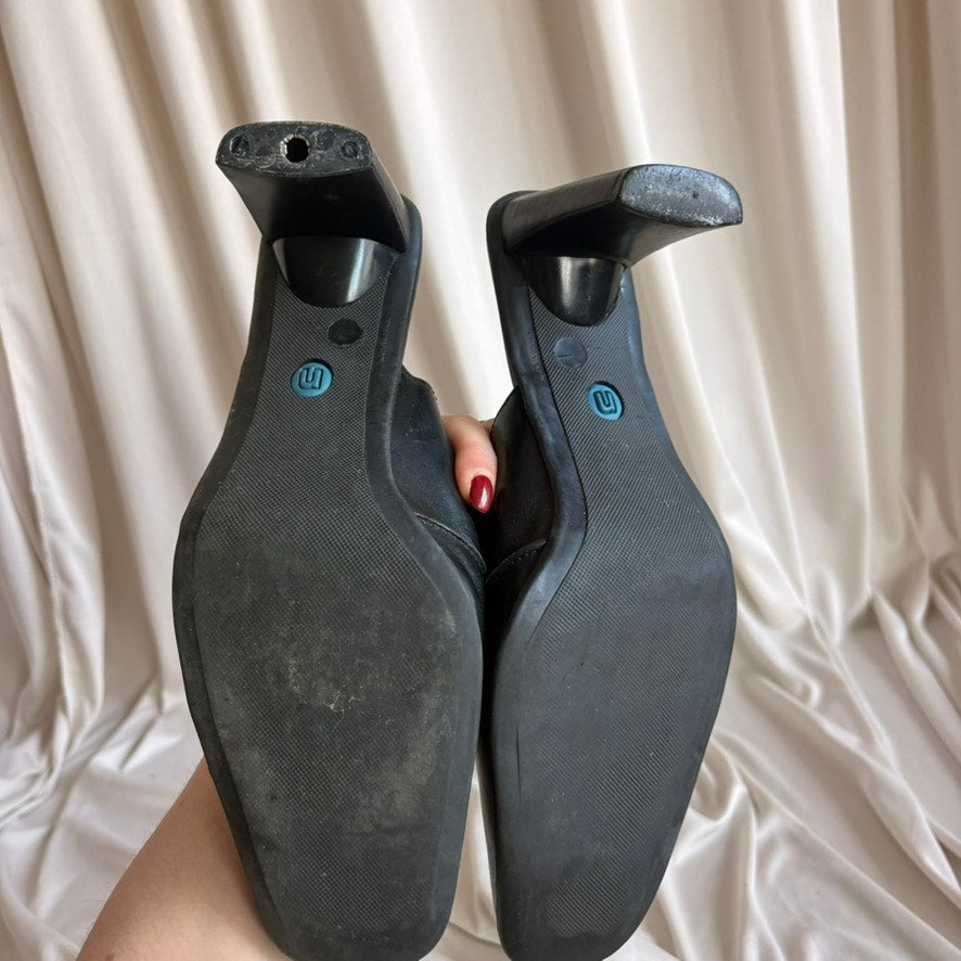 Nicole Brakes Black Leather Mules - Square Toe, Needs Heel Repair, Size 8.5