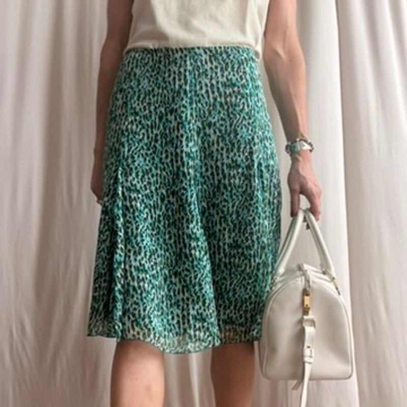 Dana Buchman Cheetah Print Silk Skirt - Green/Blue - Size 8