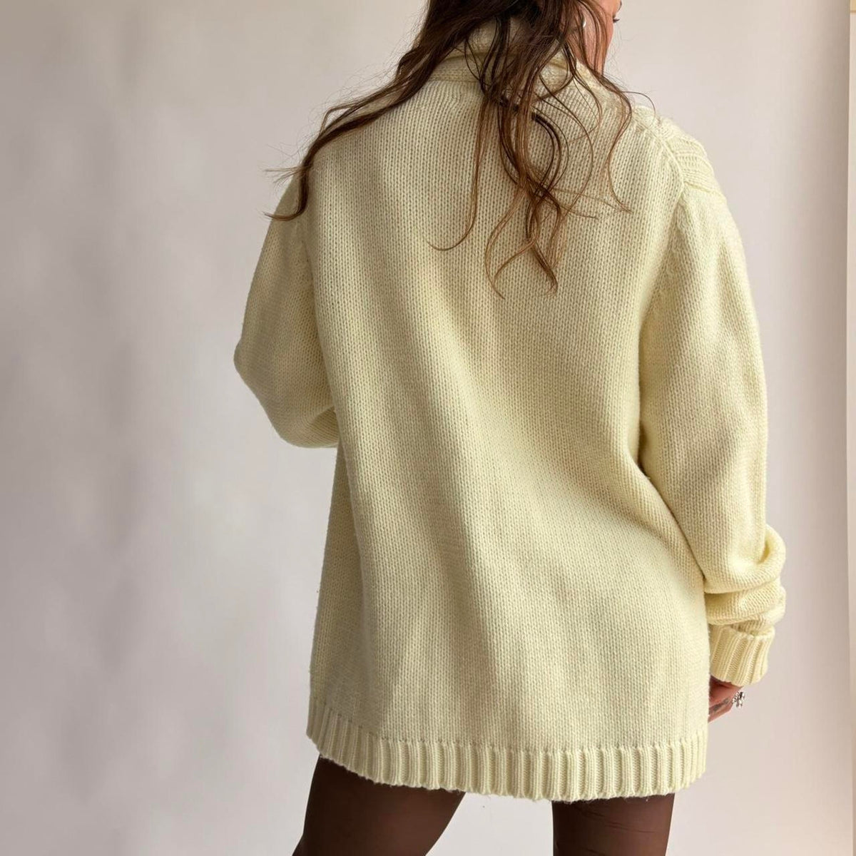Vintage Sears 70s Cream Cable Knit Cardigan - Fits Large
