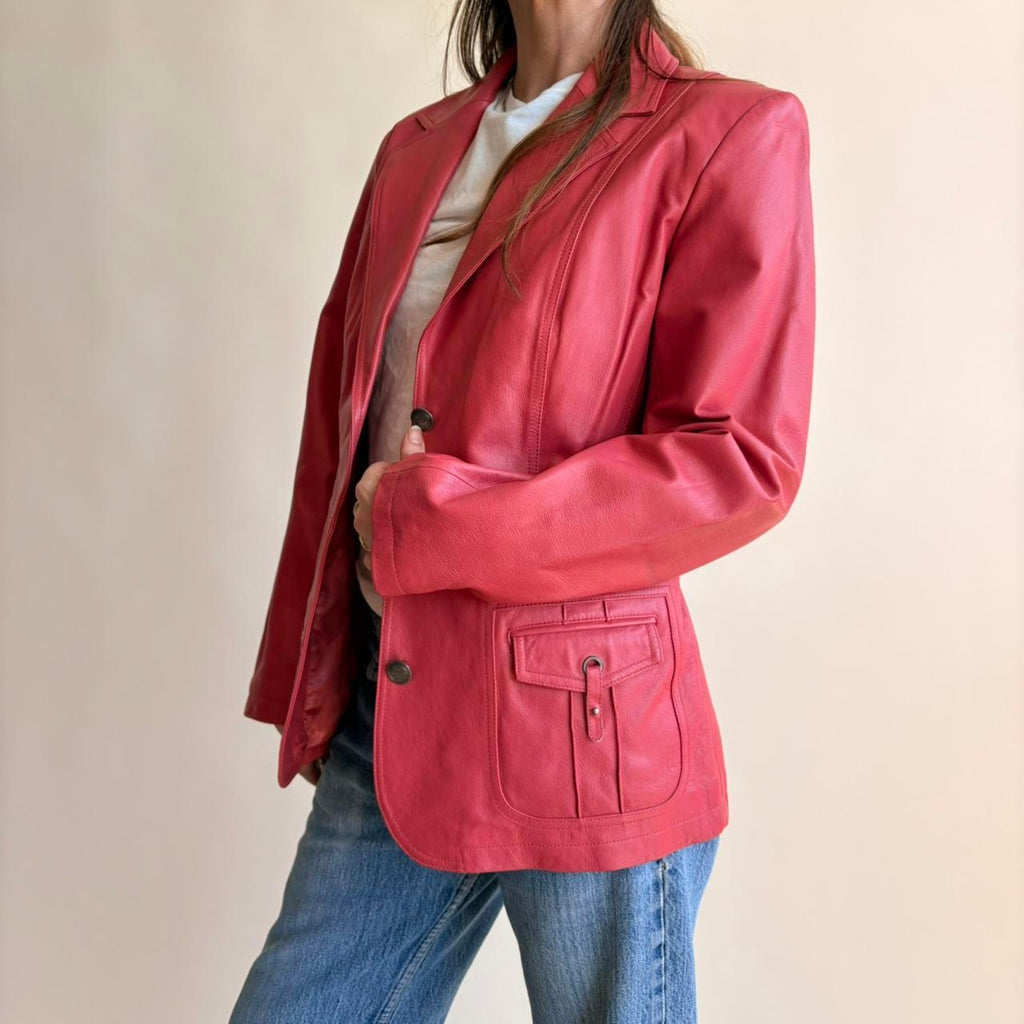 Pamela McCoy Raspberry Pink Leather Moto Jacket - Size Small