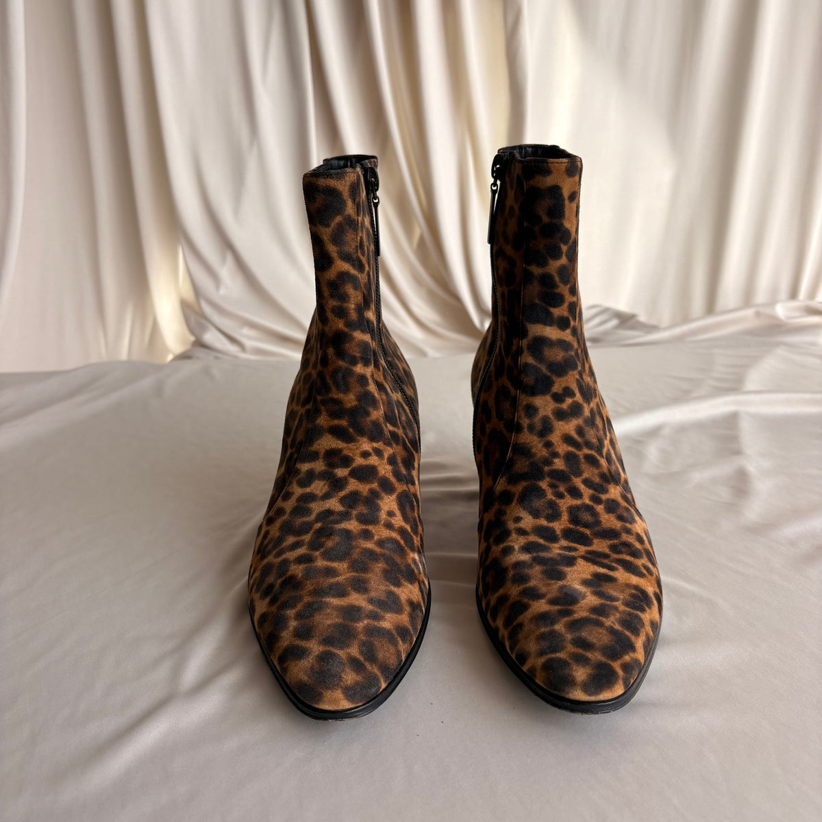Saint Laurent Vassili 60 Leopard Suede Ankle Boots - Pointed Toe, EU 37 / US 7
