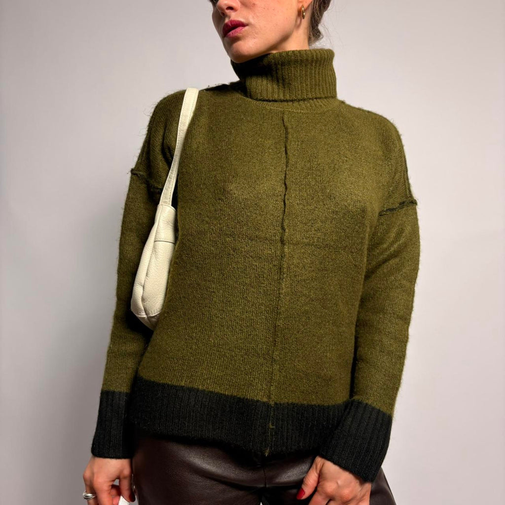 Sweet Romeo Two-Tone Turtleneck - Green, Size Medium