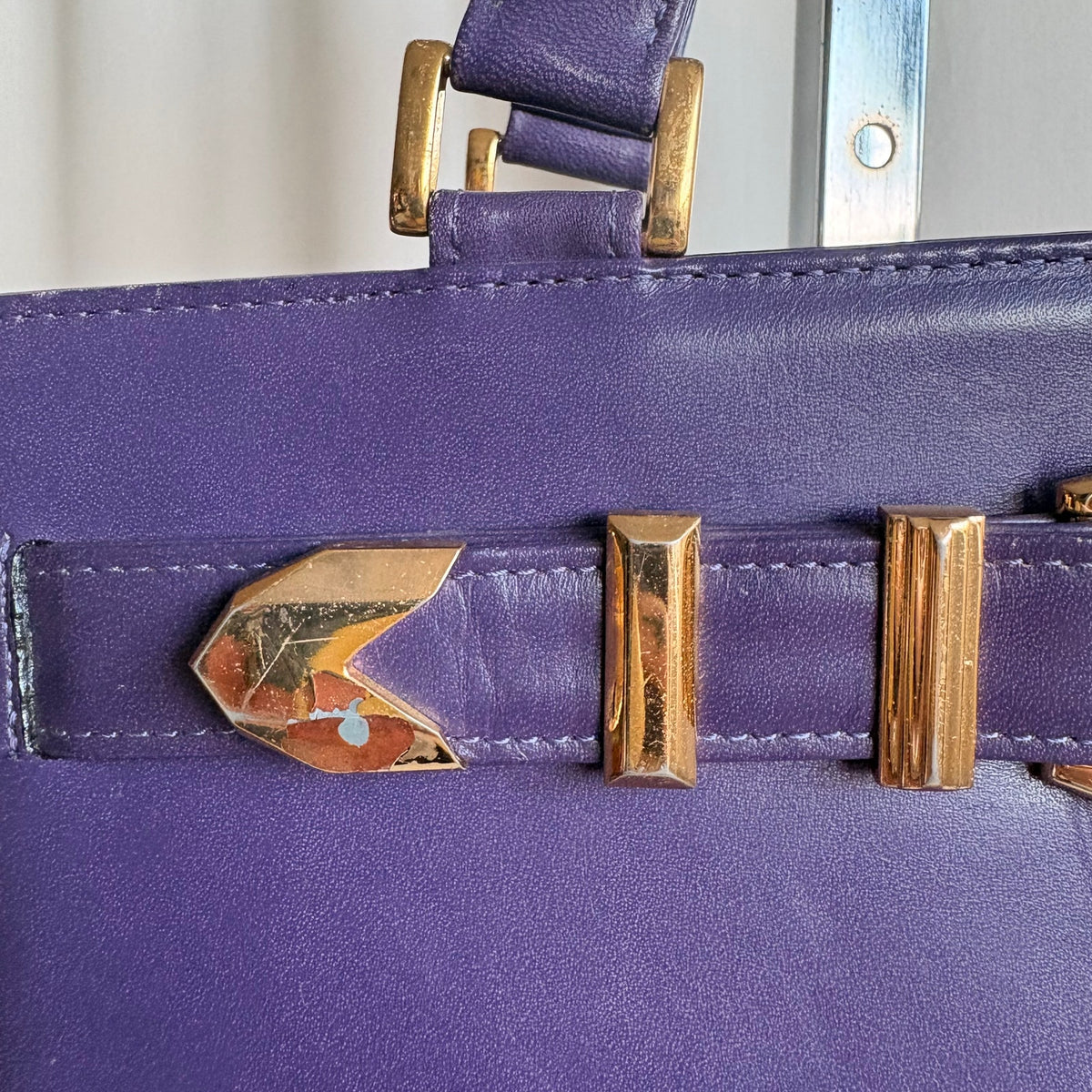 Vintage Gianni Versace Signature Buckle Purple Leather Handbag