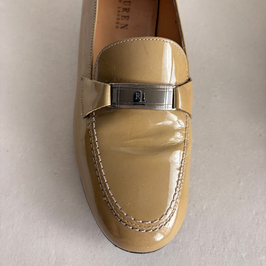 Vintage Ralph Lauren Tan Patent Leather Loafers - Silver Hardware