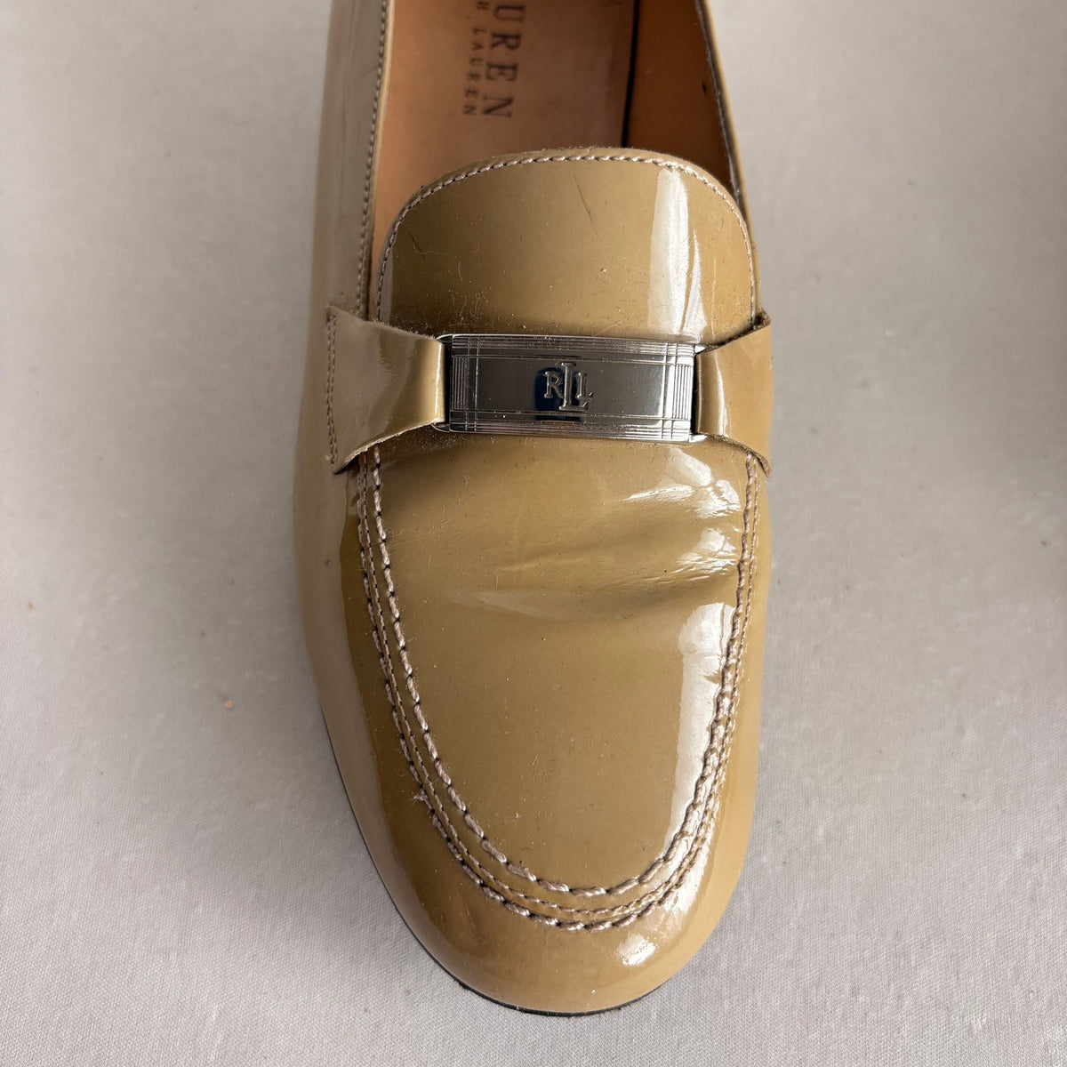 Vintage Ralph Lauren Tan Patent Leather Loafers - Silver Hardware