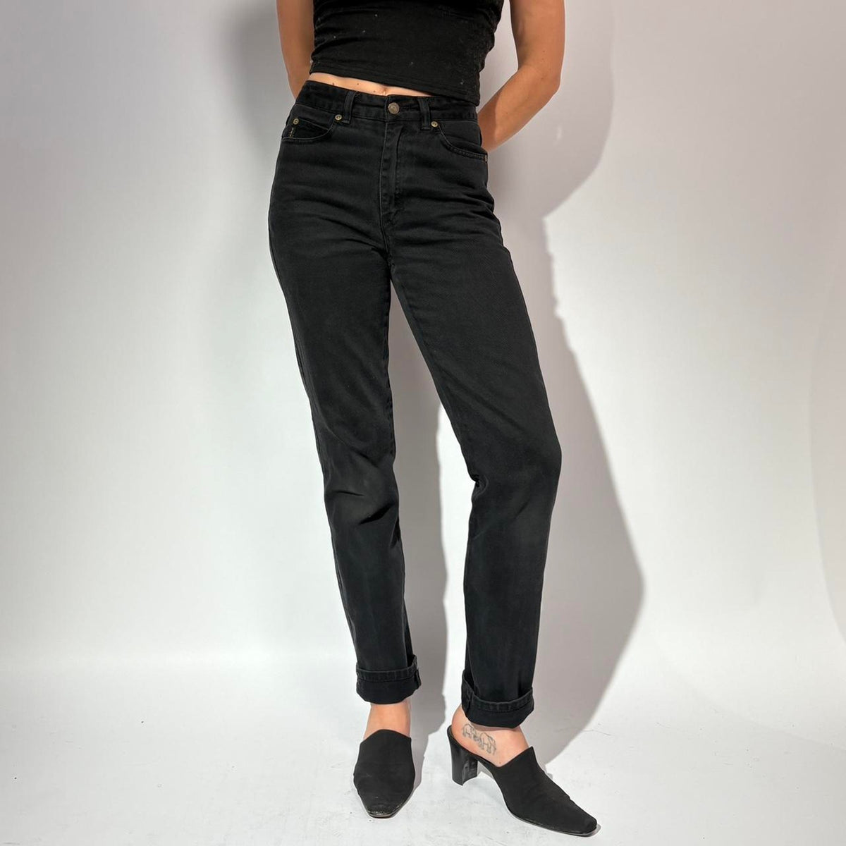 Vintage DKNY "In Women We Trust" Black Jeans - 90s Statement Denim, Size 2