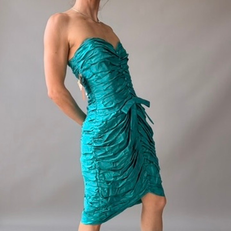 Joan Rain's Vintage 80s Teal Ruched Cocktail Dress - NWT