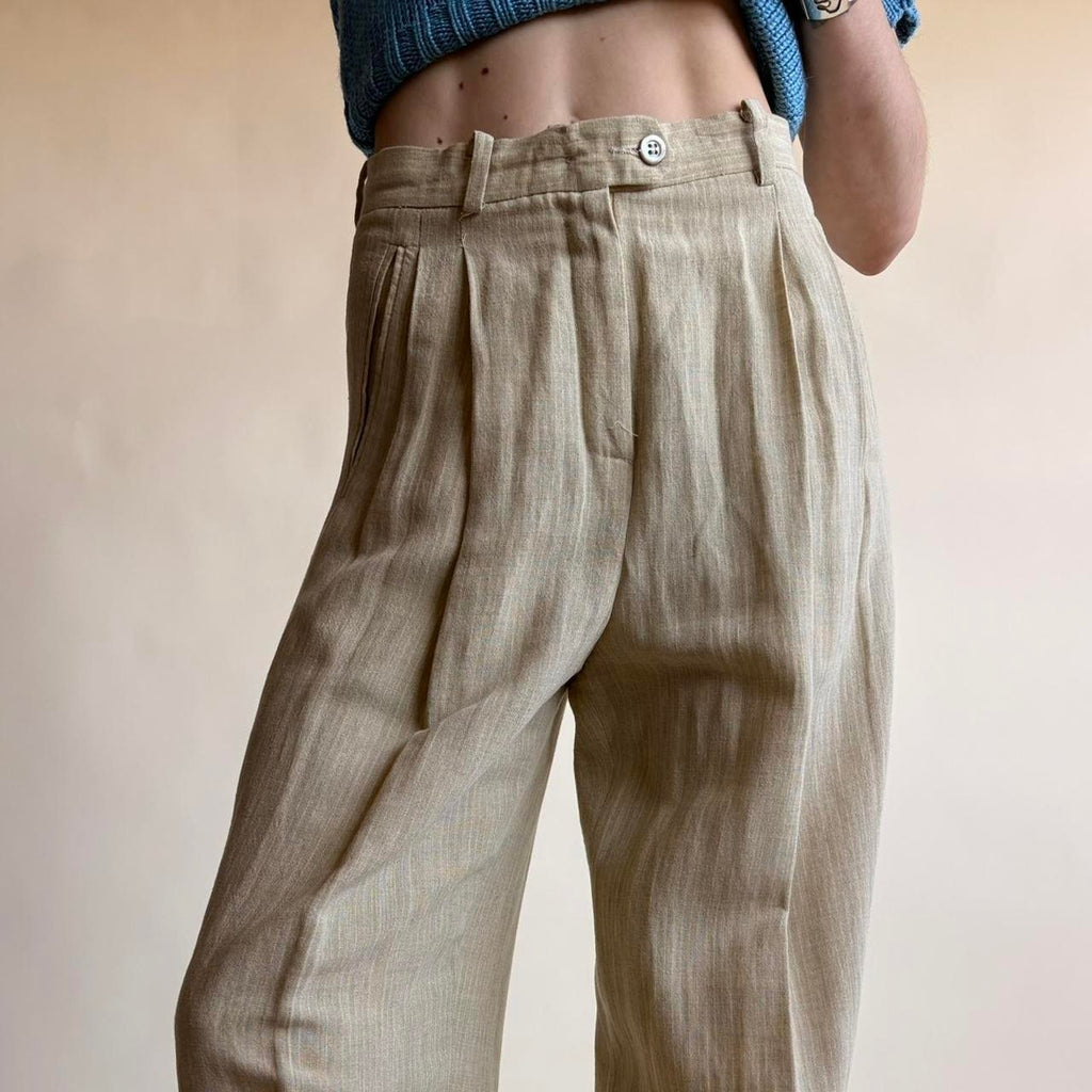 Susie Tompkins Wool Trousers - Tan with White Pinstripe Size 4