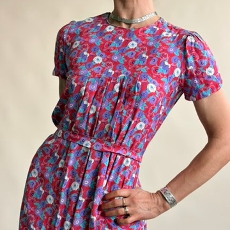 Jane Schaffhausen Bella Franc Stern Reborn Floral Dress - Red & Blue, 1940s-Inspired Size 4
