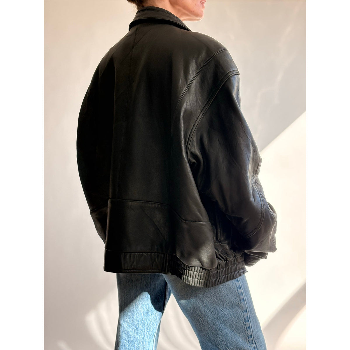 Vintage 1980s Members Only Black Leather Bomber Jacket