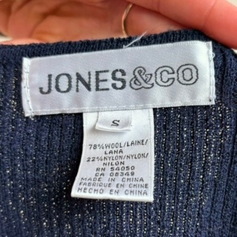 Jones & Co. Navy Zip Cardigan - Burgundy Stripes, Wool Blend, Preppy Coastal Vibes, Size Small