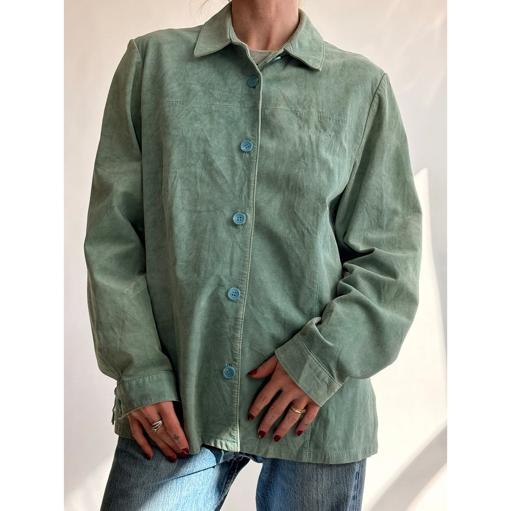 Bernardo Sea Foam Green Suede Button-Down Shirt/Jacket