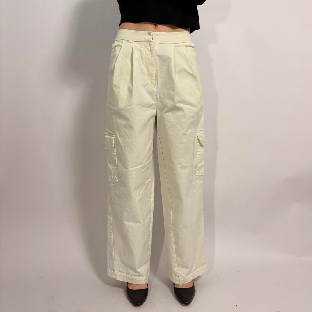 Cream Wide Leg Cargo Pants - Size 0