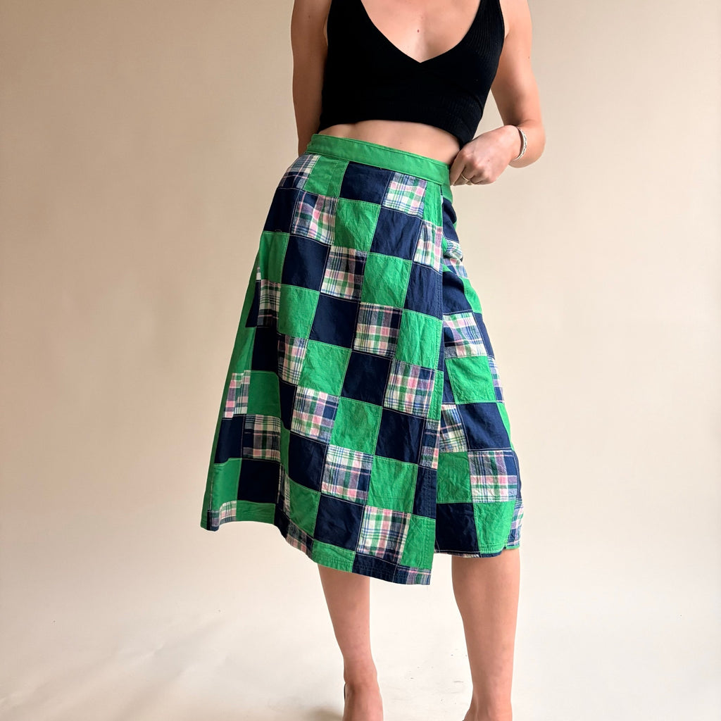 Bay Country Classics Green & Navy Patchwork Wrap Skirt - Reversible, One Size