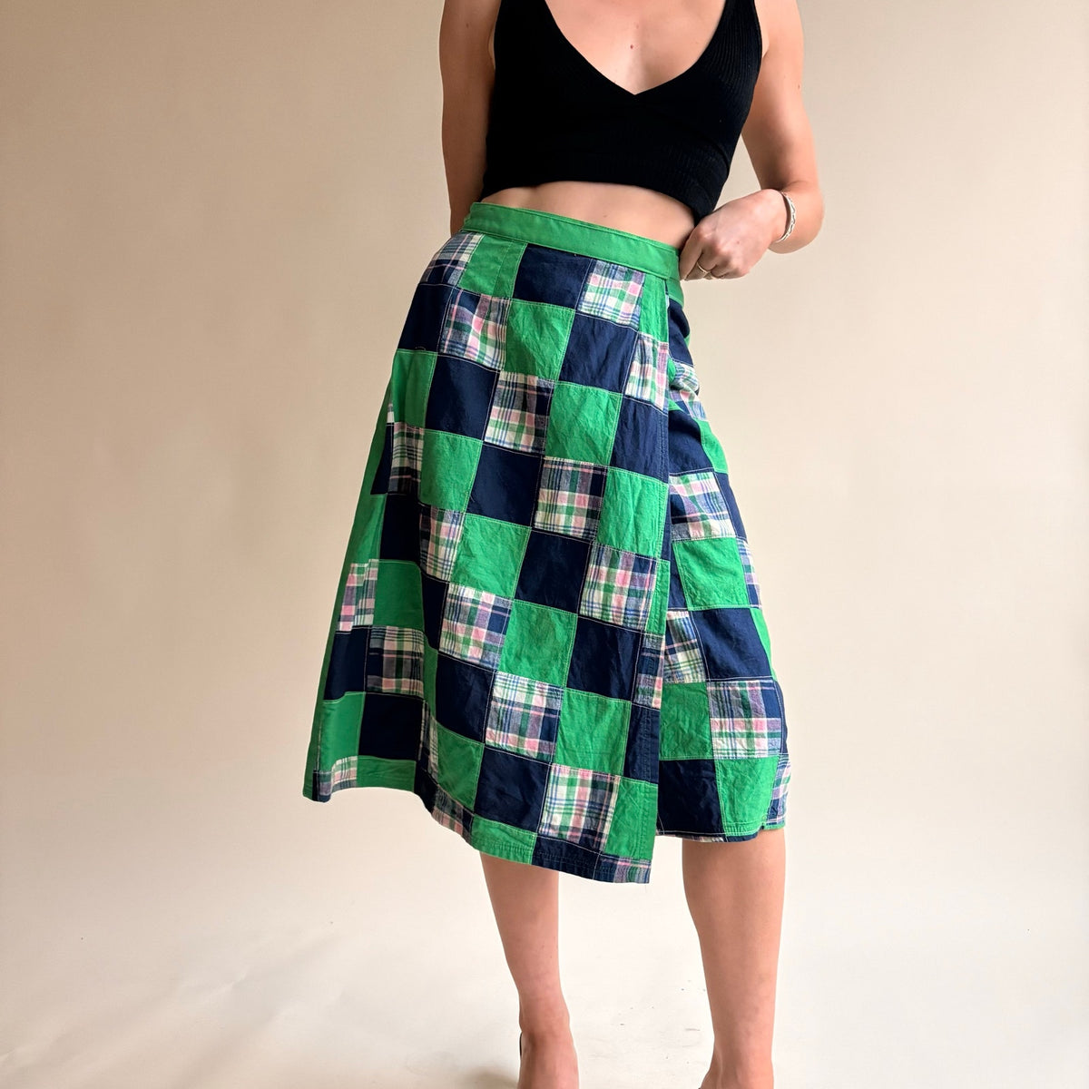 Bay Country Classics Green & Navy Patchwork Wrap Skirt - Reversible, One Size