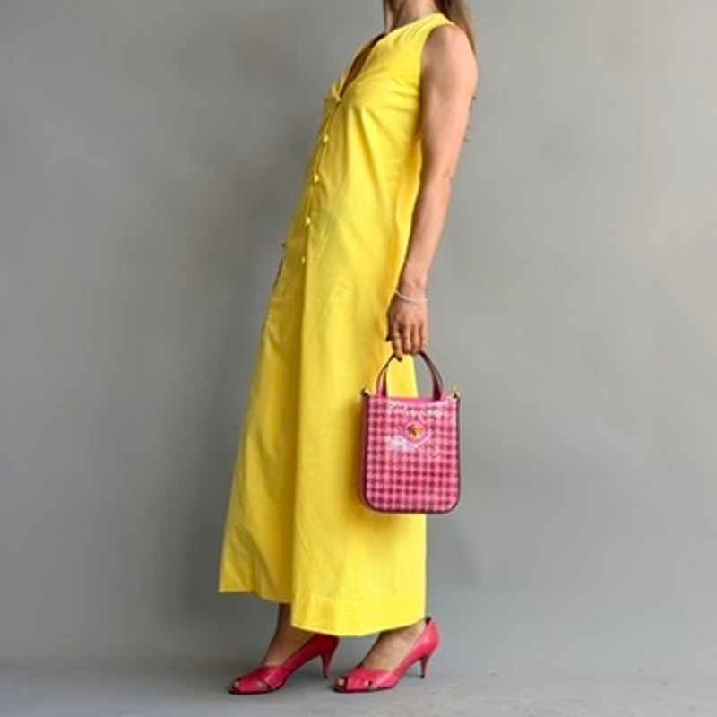Jamaica Dowry Vintage 70s Yellow Maxi Dress - Hand Embroidered Donkey - Small