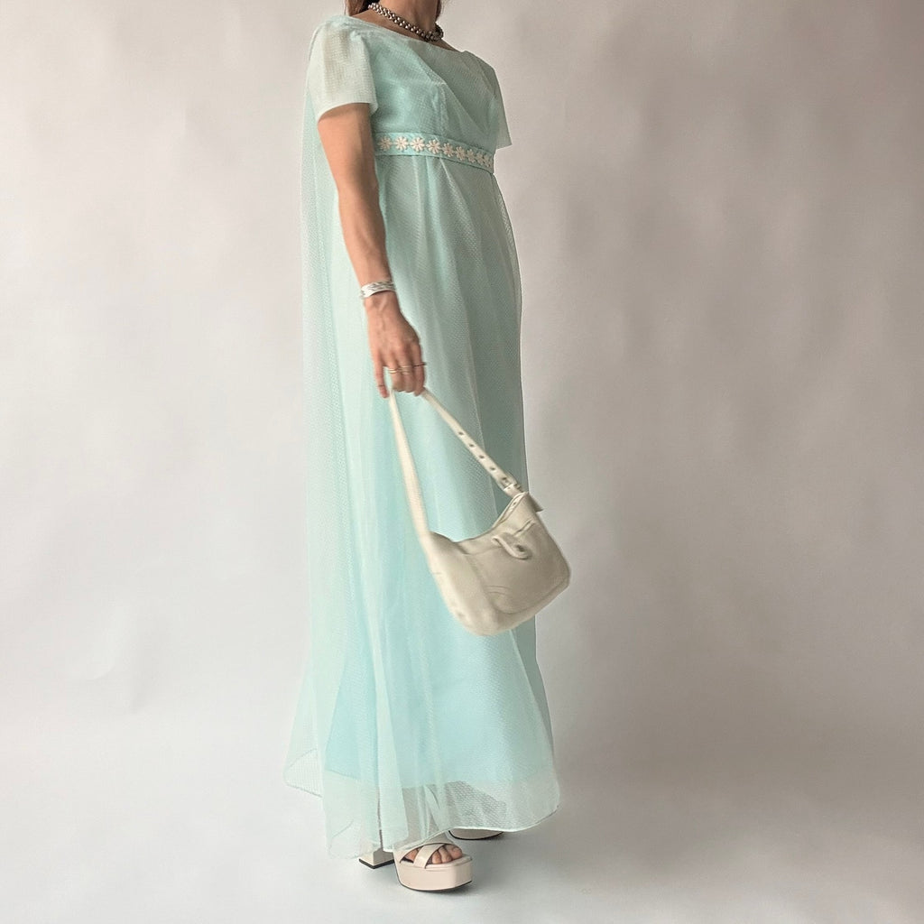 Vintage Lorrie Deb SF Mint Swiss Dot Empire Waist Maxi Dress