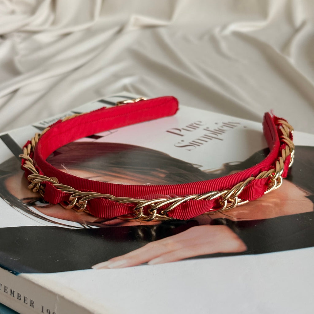 Eastside Bows Red Headband - Gold Chain Detail, New York