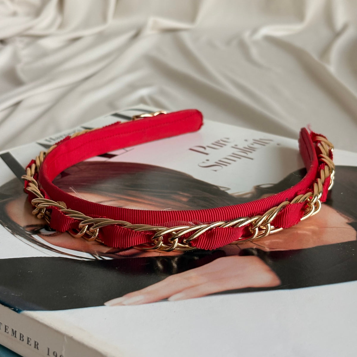 Eastside Bows Red Headband - Gold Chain Detail, New York