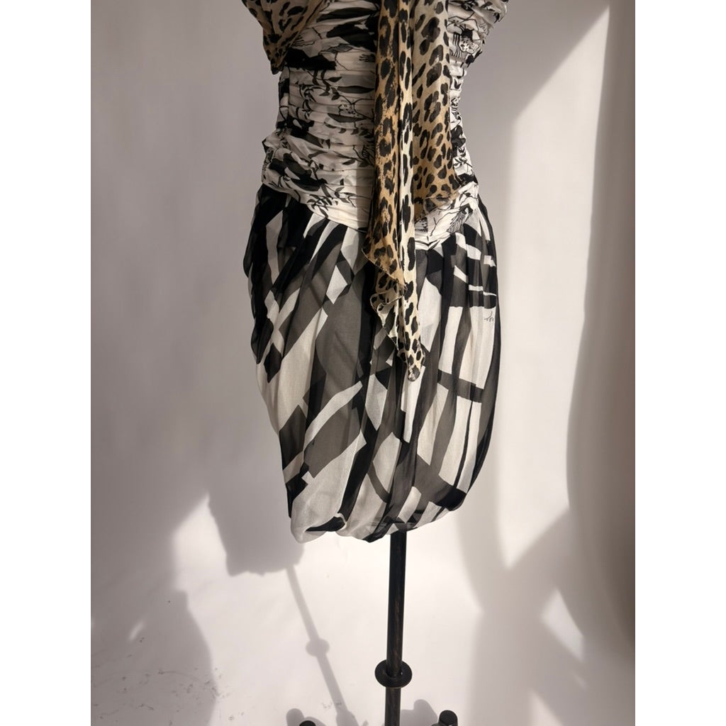 Emanuel Ungaro SS 2003 Mixed-Print One-Shoulder Dress - Size 38