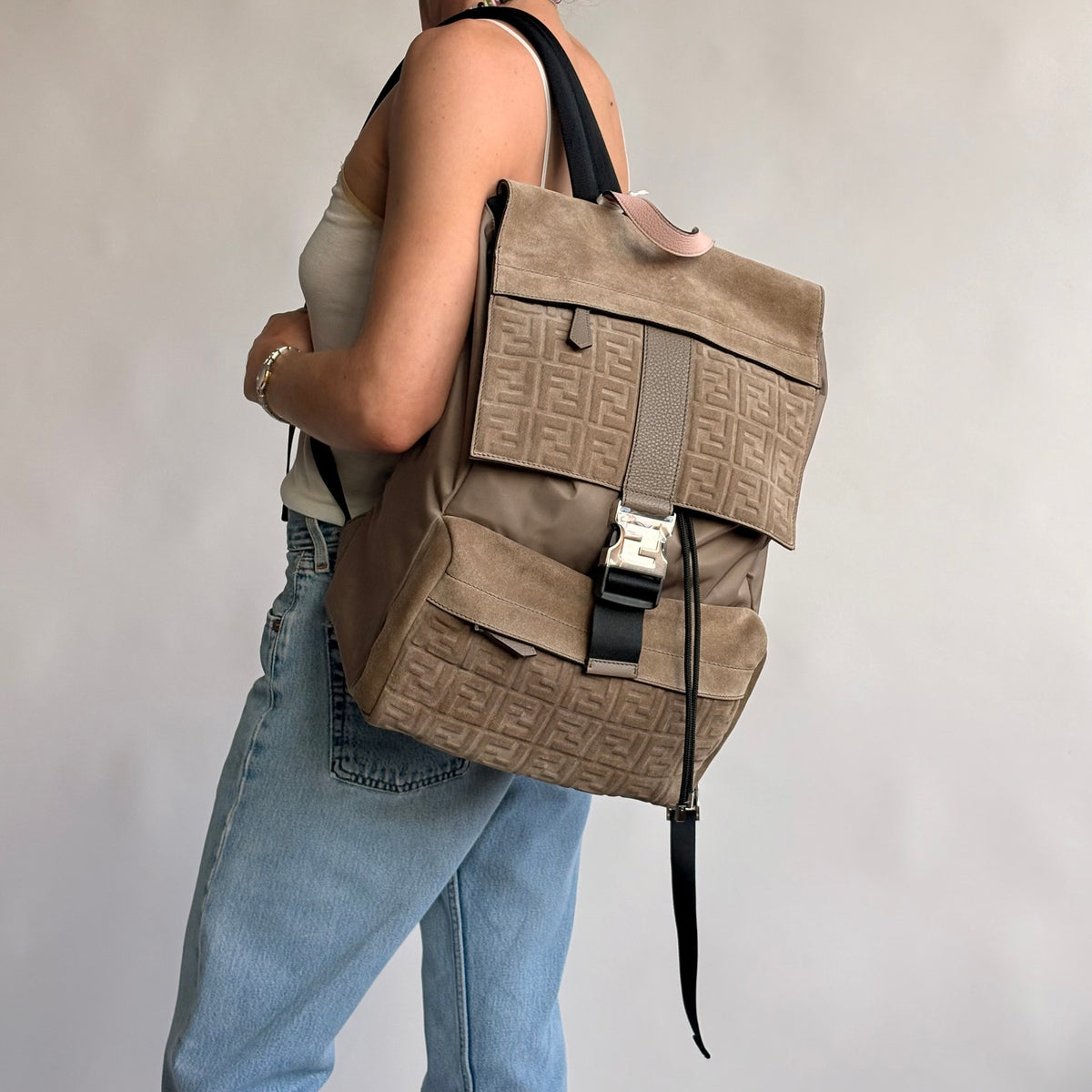 Fendi Fendiness Zaino Backpack - Suede, Leather, Nylon, FF Zucca Embossed