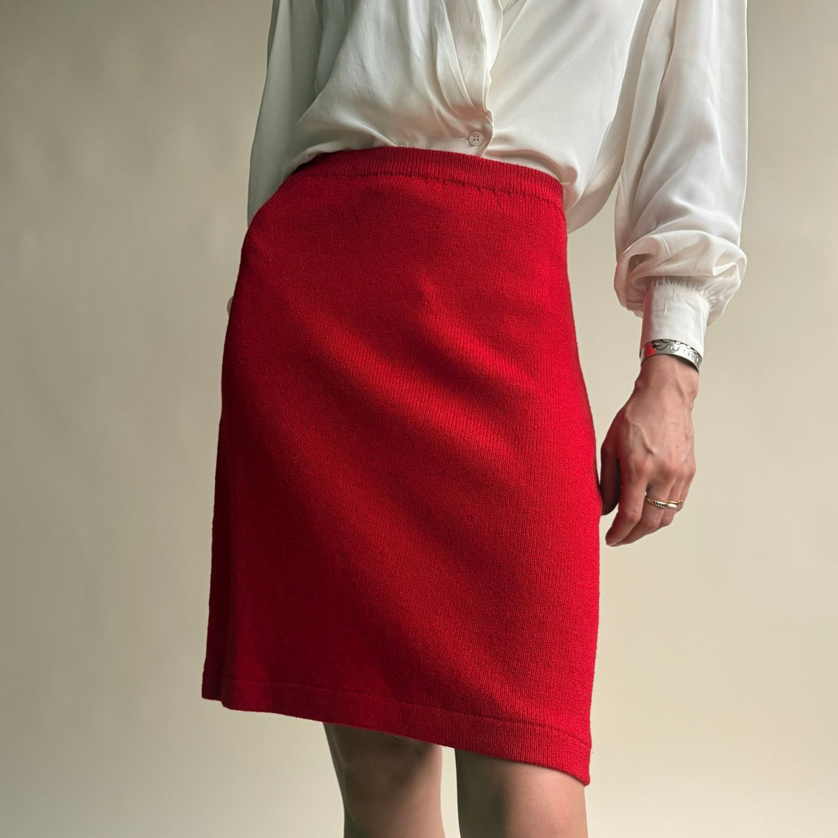 Red A-Line Knit Skirt - St. John by Marie Gray Style, Fits Small