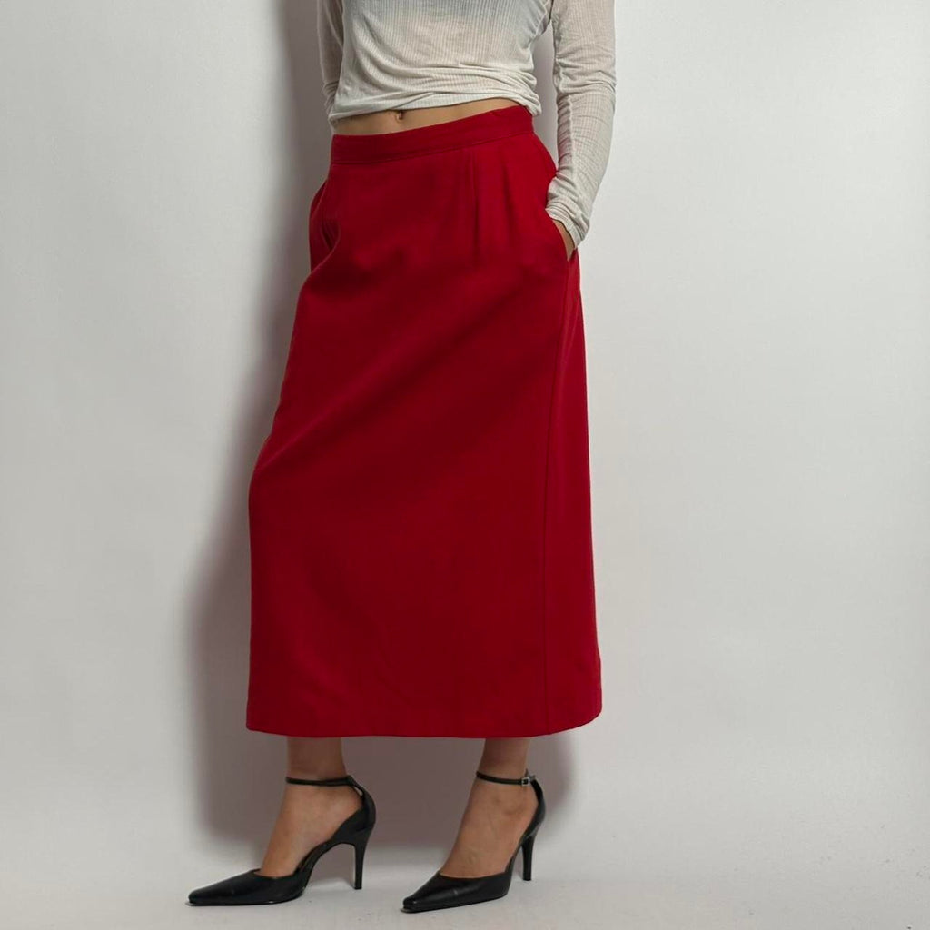 Vintage Lodge Classics Wool Red Midi Skirt - Size 12