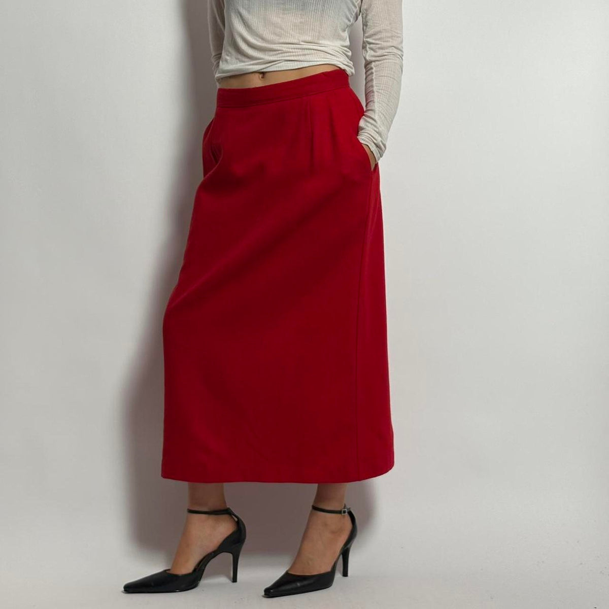 Vintage Lodge Classics Wool Red Midi Skirt - Size 12