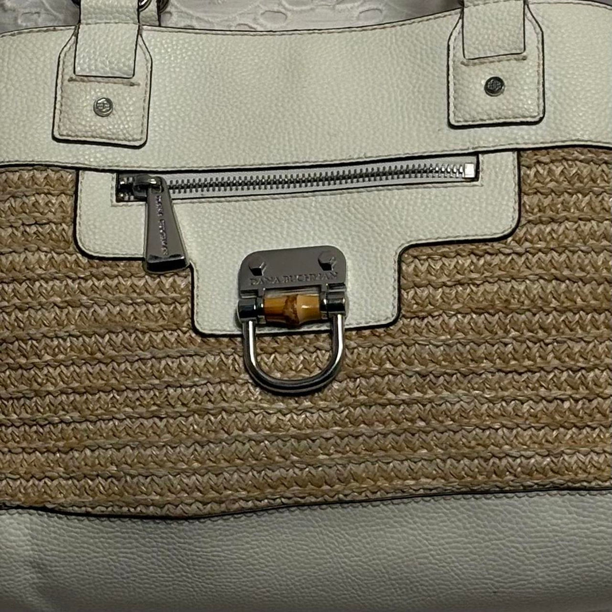 Vintage Dana Buchman Straw &  White Leather Tote