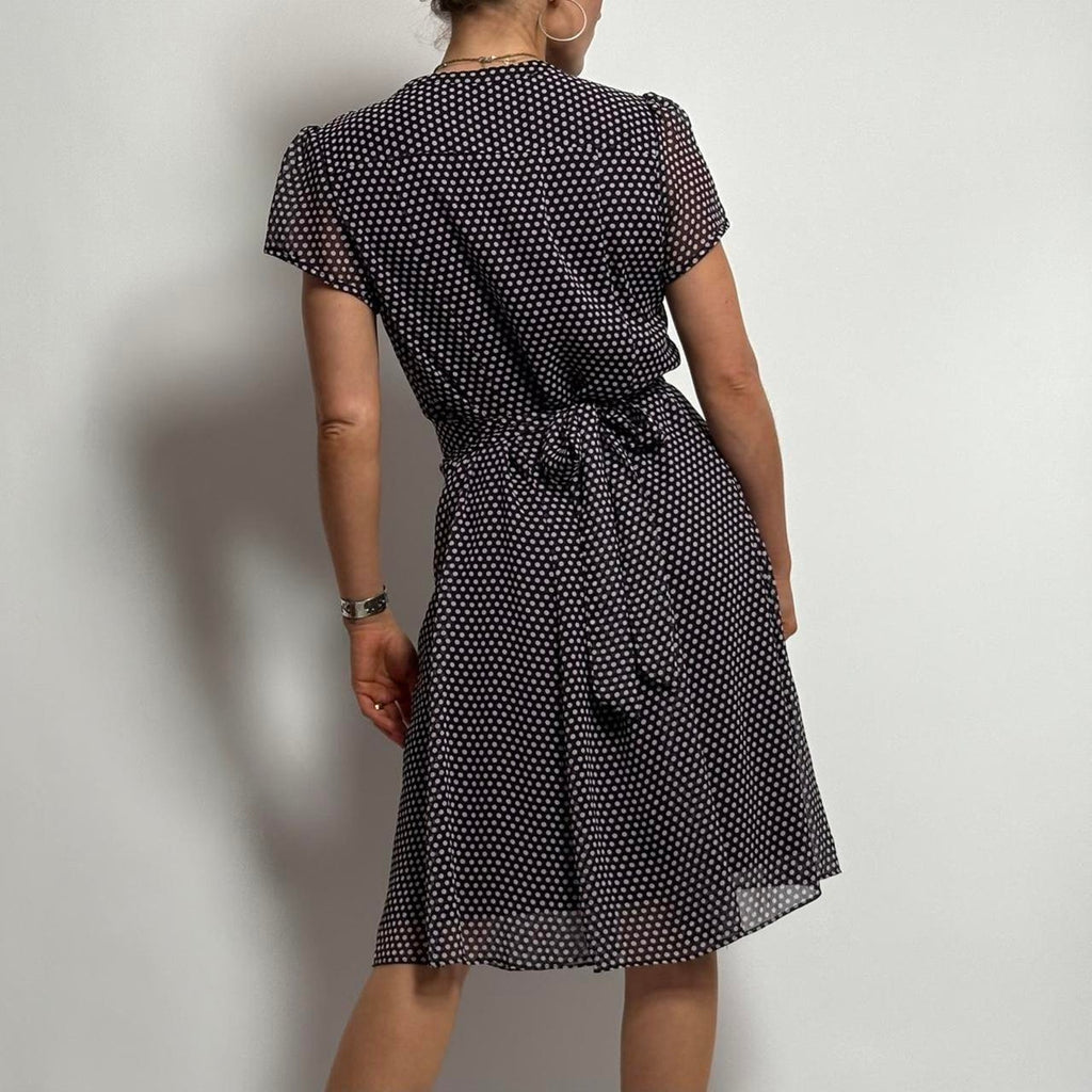 JBS Purple Polka Dot Midi Dress w/ Ribbon Belt | 8