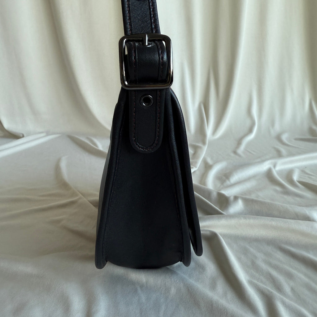 Vintage Coach Black Leather Saddle Bag - Red Contrast Stitching