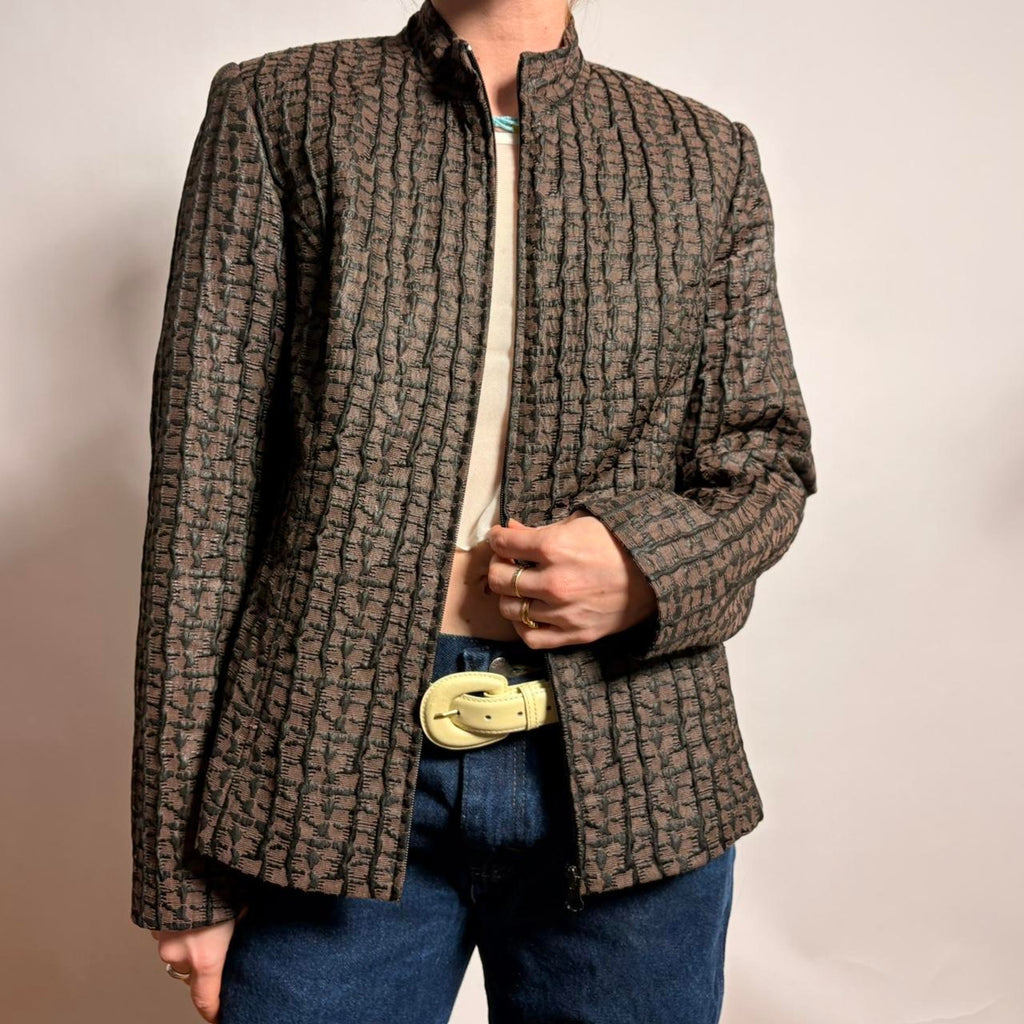 Due Per Due Textured Stand Collar Jacket - Size M