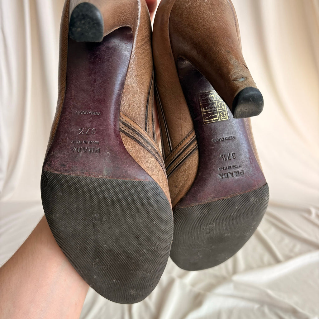 Vintage Prada Leather Cutout Accent Pumps - Crossover Straps, 37.5