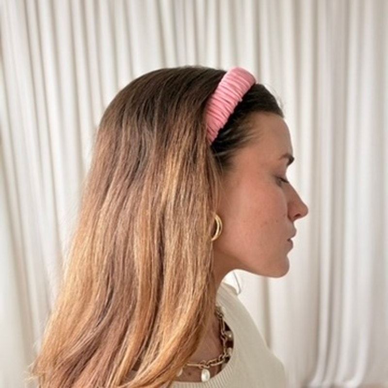 Pink Ruched Faux Leather Headband - Retro, Light Pink