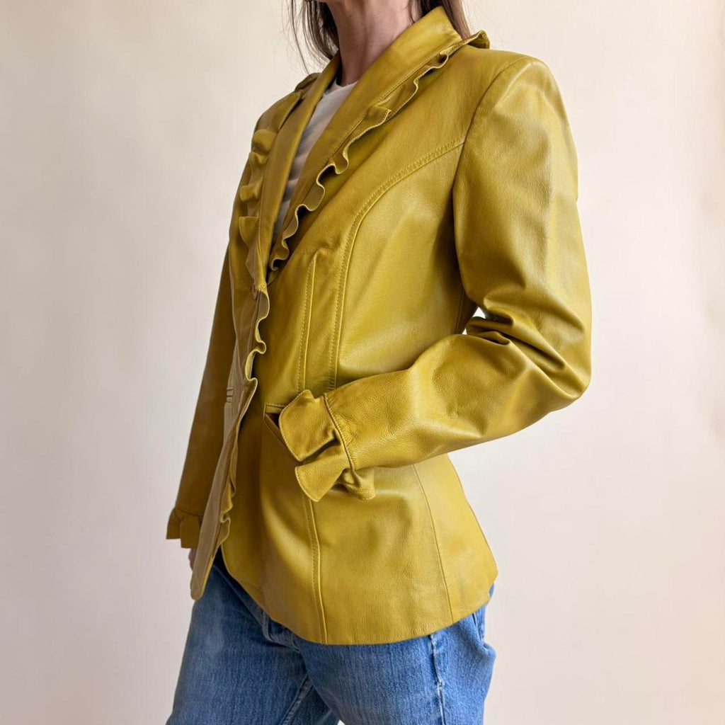 Jerry Lewis Mustard Yellow Leather Blazer - Size XS