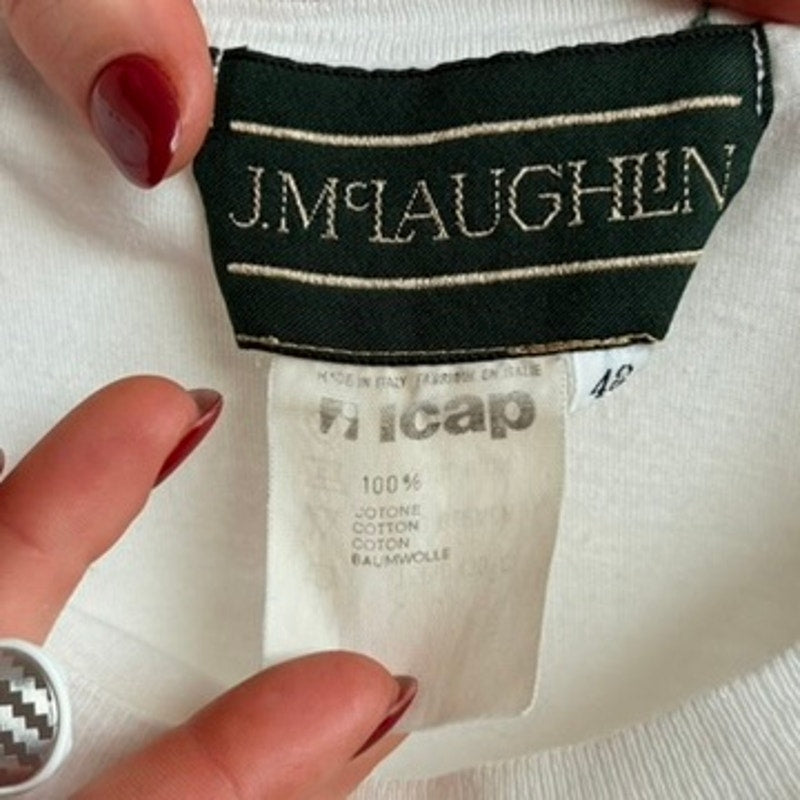 J.McLaughlin Nautical Flag T-Shirt - White, 100% Cotton, Made in Italy, (Fits Medium)
