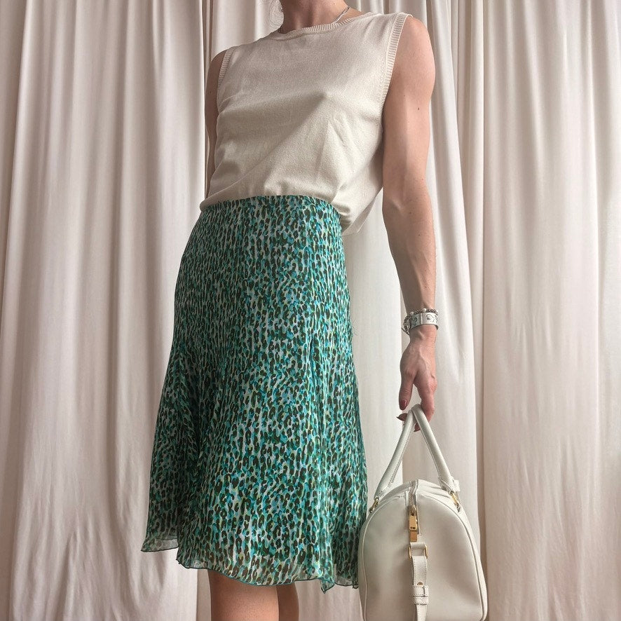 Dana Buchman Cheetah Print Silk Skirt - Green/Blue - Size 8