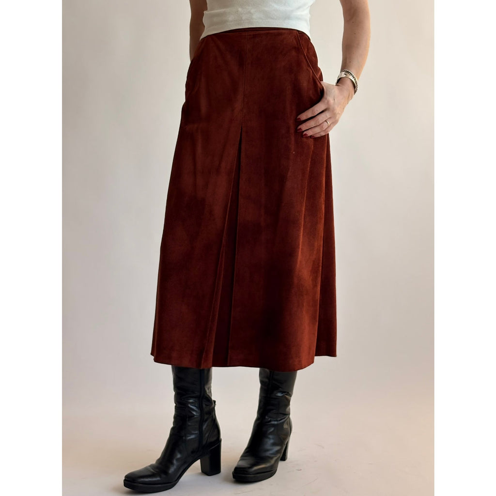 Vintage Burnt Orange Genuine Suede Midi Skirt