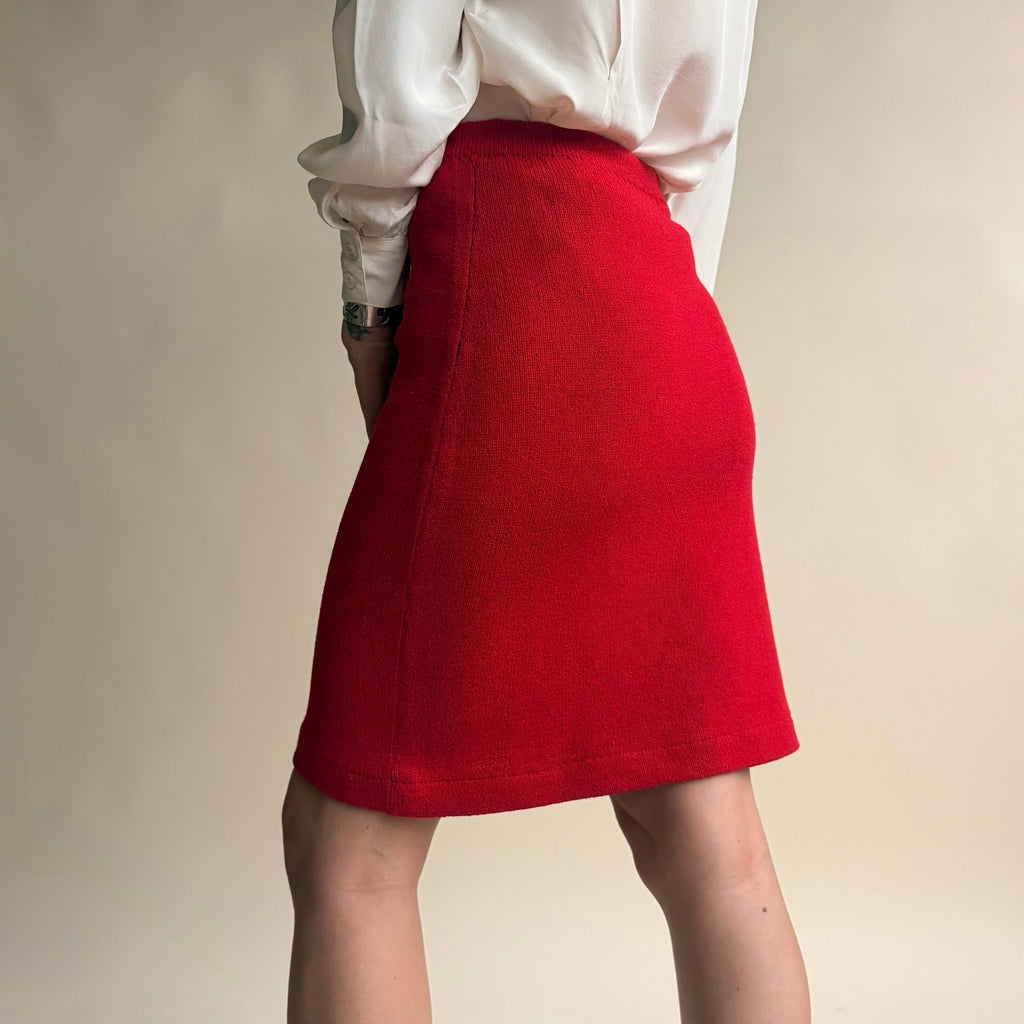 Red A-Line Knit Skirt - St. John by Marie Gray Style, Fits Small