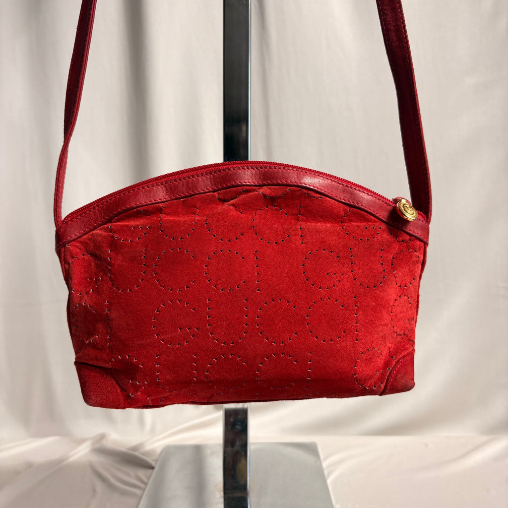 Vintage Gucci Red Suede Perforated Giant Logo Pouch Crossbody Bag