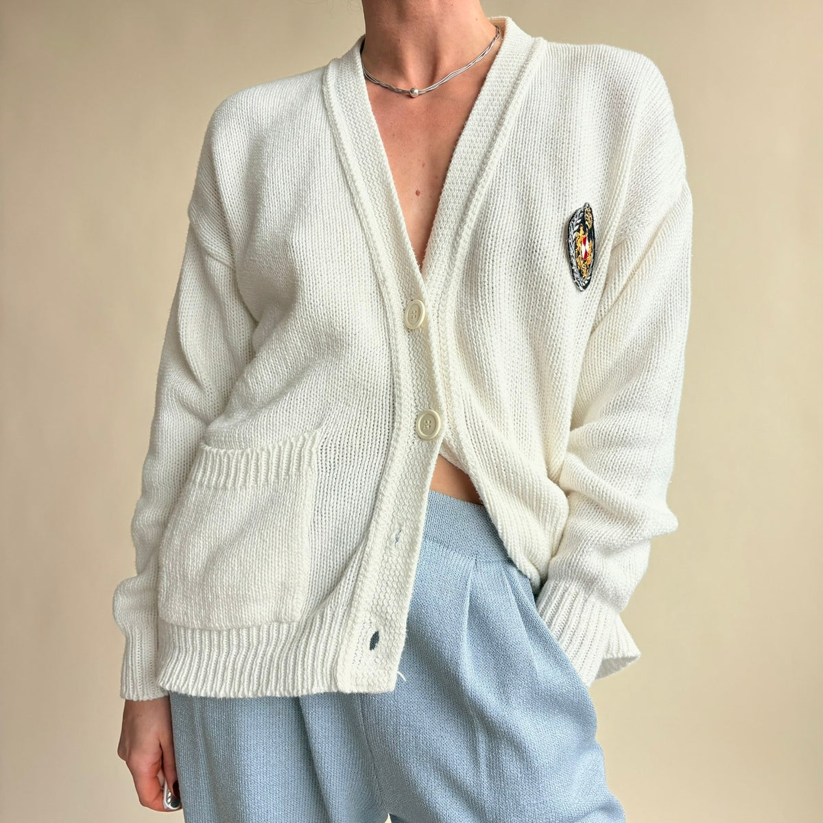 Fall River Knitting Mills Collegiate Cardigan - Embroidered Patches, S/M