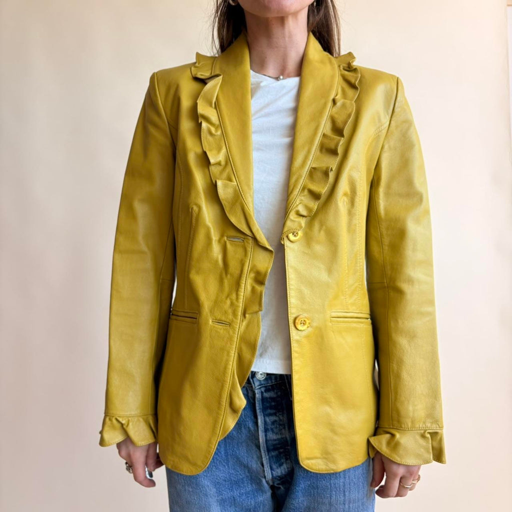 Jerry Lewis Mustard Yellow Leather Blazer - Size XS