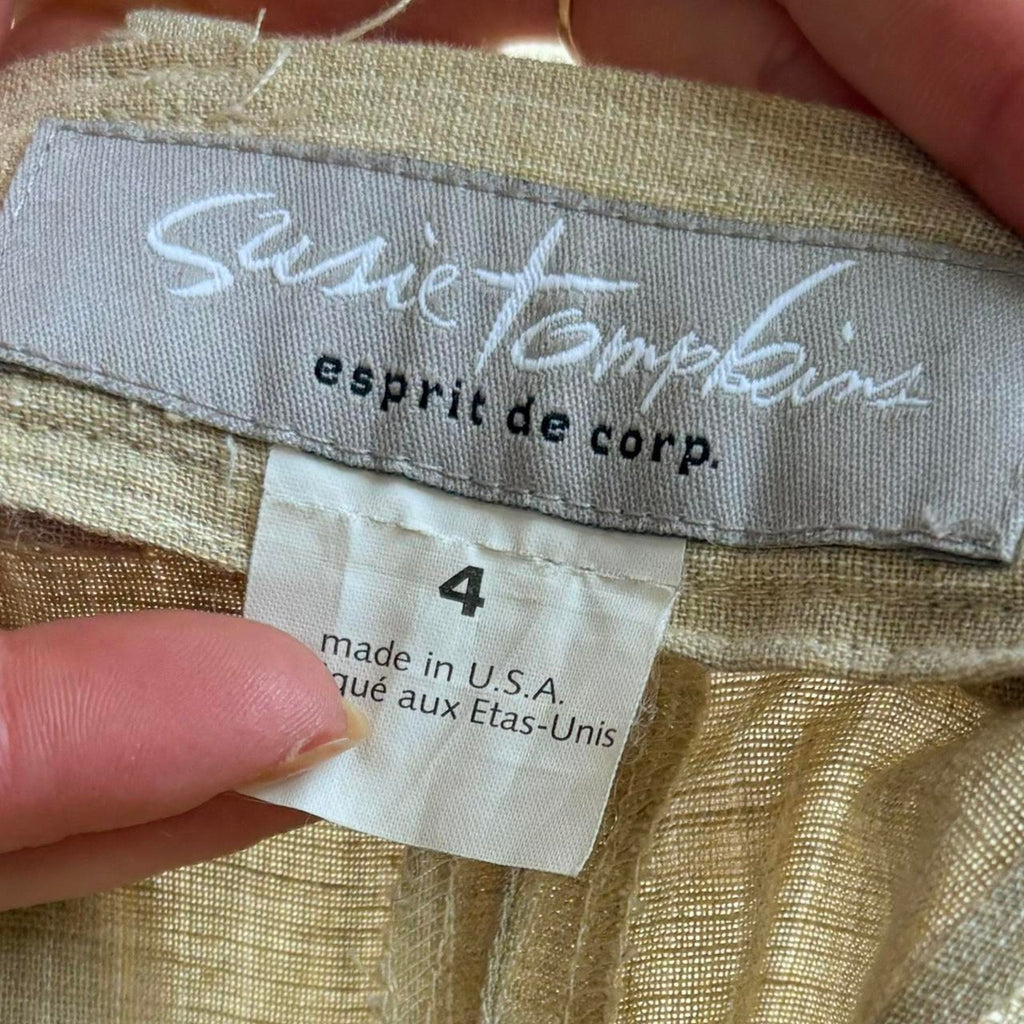 Susie Tompkins Wool Trousers - Tan with White Pinstripe Size 4