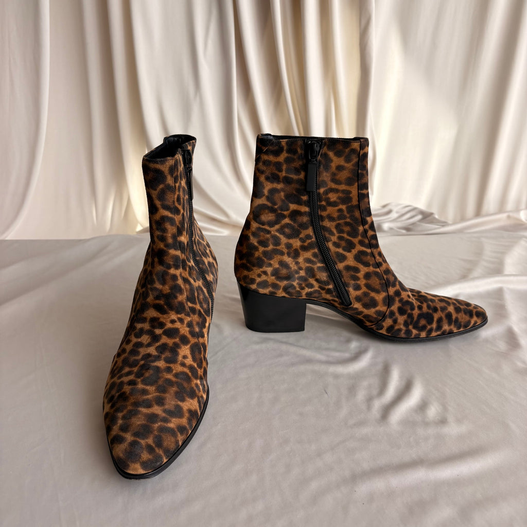 Saint Laurent Vassili 60 Leopard Suede Ankle Boots - Pointed Toe, EU 37 / US 7