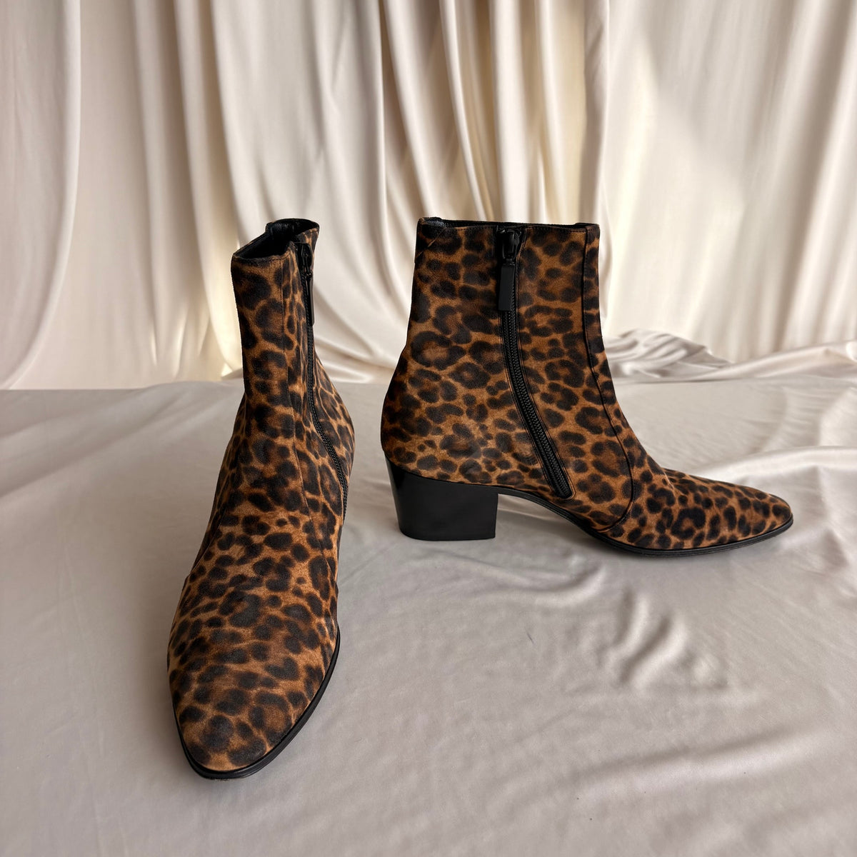 Saint Laurent Vassili 60 Leopard Suede Ankle Boots - Pointed Toe, EU 37 / US 7