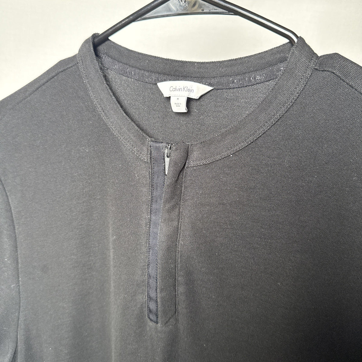 Calvin Klein Men Casual Shirt Zip Up Black Logo Short Sleeve Mens Medium