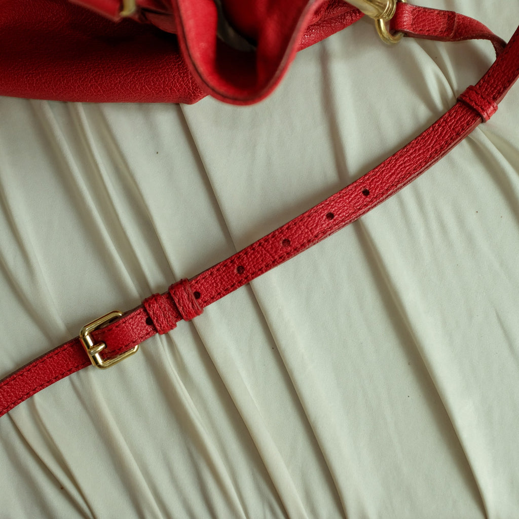 Burberry Red Leather Hobo - Gold Hardware, Crossbody, Made in Italy