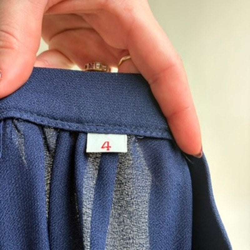 Navy Blue A-Line Midi Skirt - 80s Vintage, Size 4 (Fits 0)