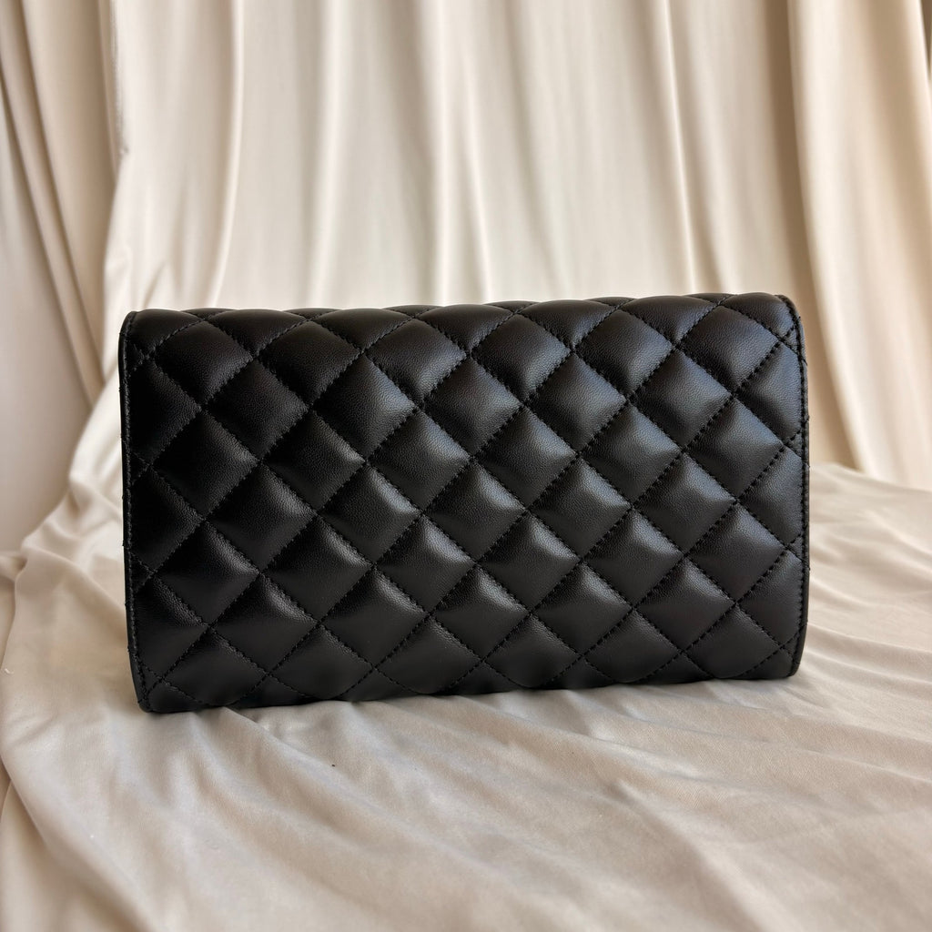 Versace Quilted Lambskin Leather Clutch - Black, Gold Hardware, NWOT
