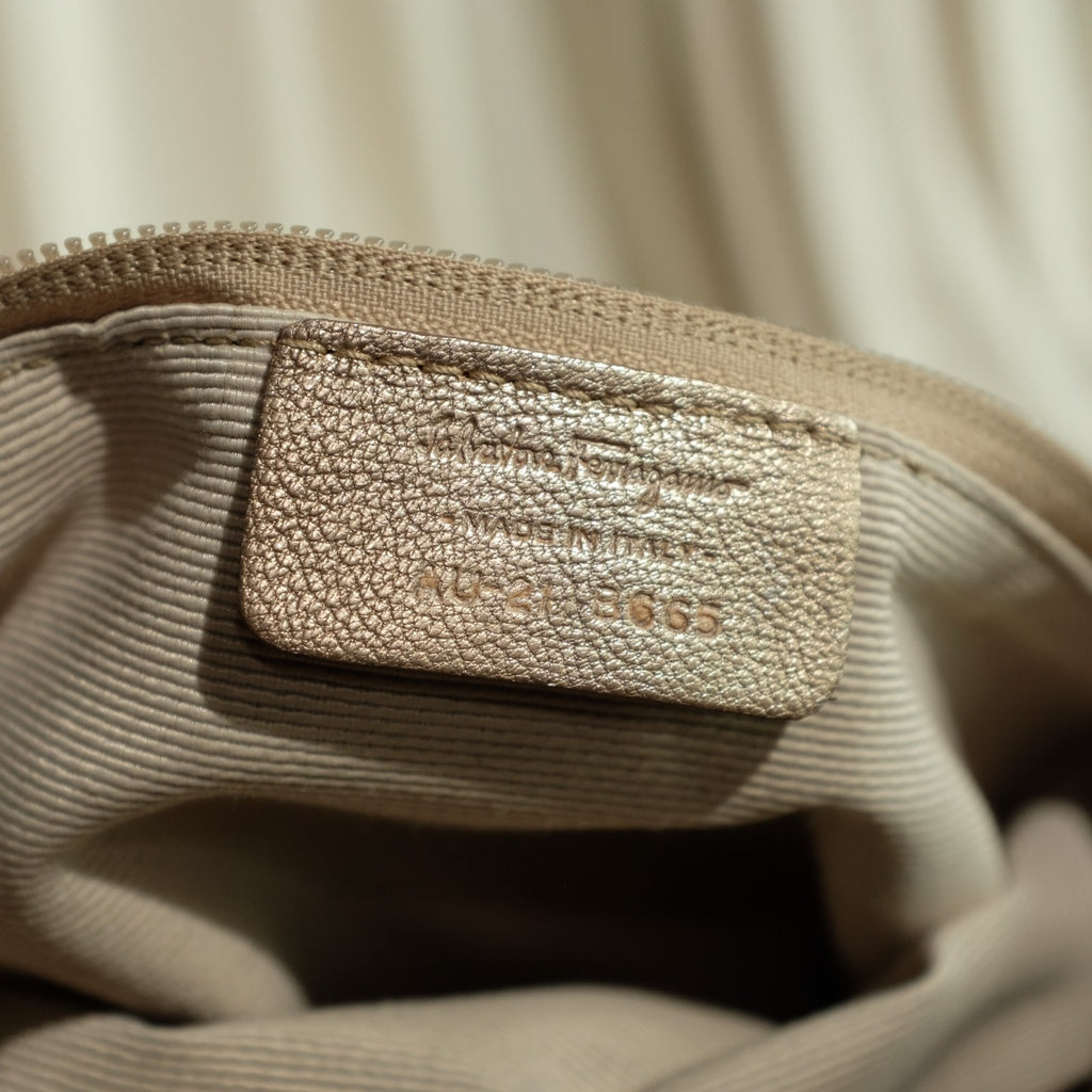 Salvatore Ferragamo Metallic Bronze Leather Miss Vara Bow Tote